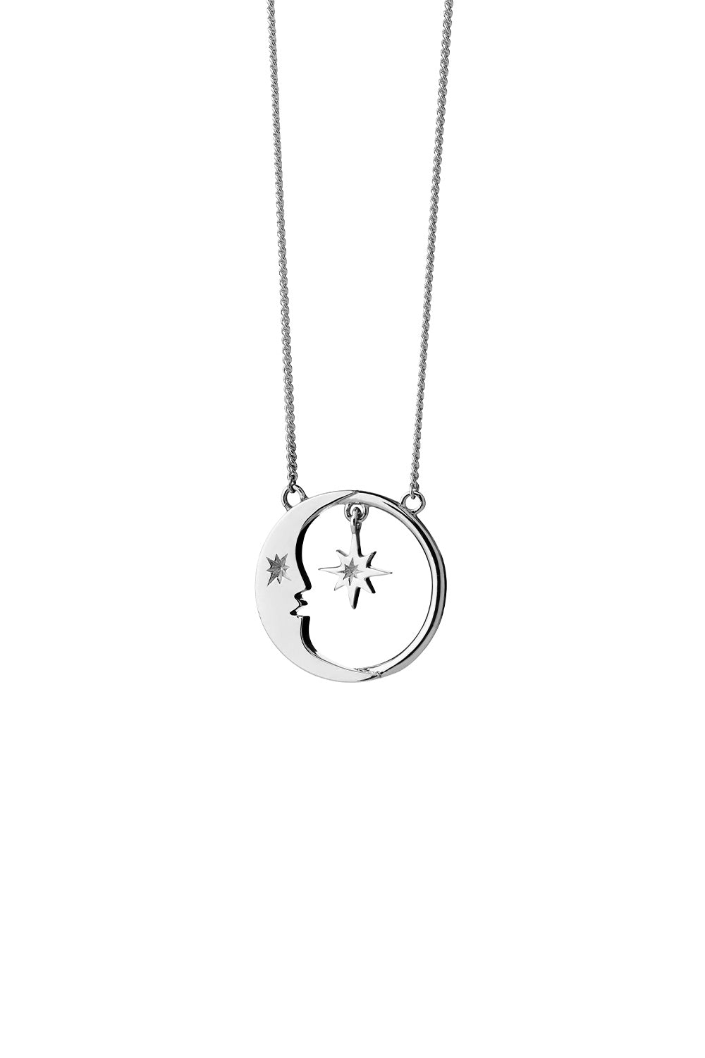 Eclipse Moon and Star Necklace Silver