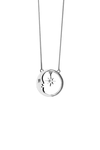 Eclipse Moon and Star Necklace Silver