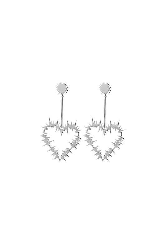 Electric Heart Drop Earrings Silver