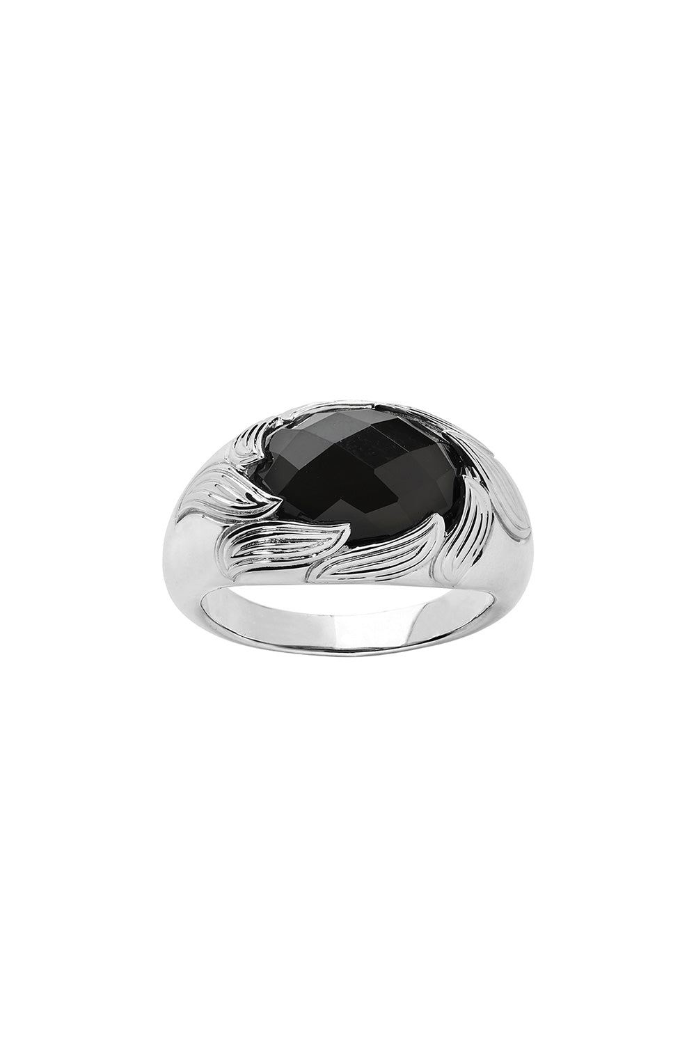 Flame Cocktail Ring Silver & Onyx