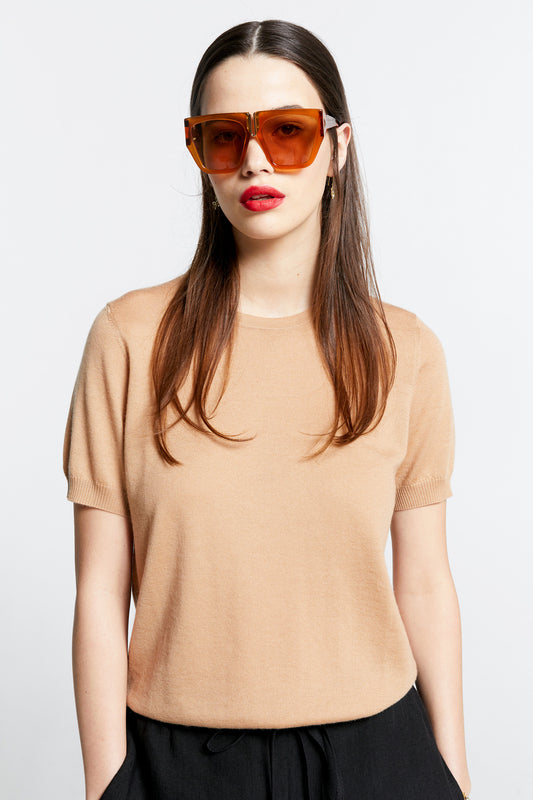 Fleur Cashmere T-Shirt Camel