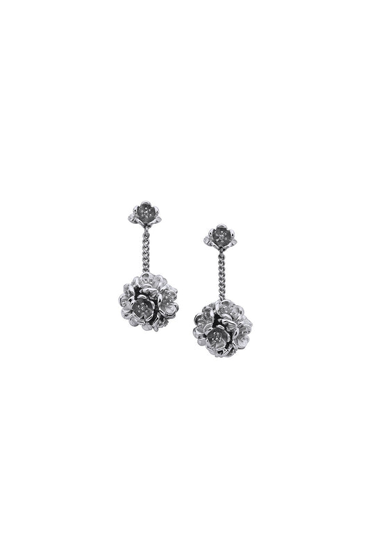 Flower Ball Thread Earrings Silver