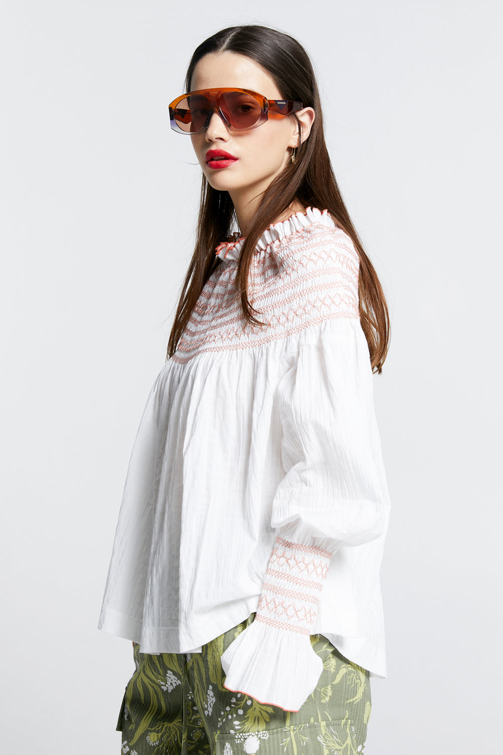 Gaia Long Sleeve Smocked Blouse