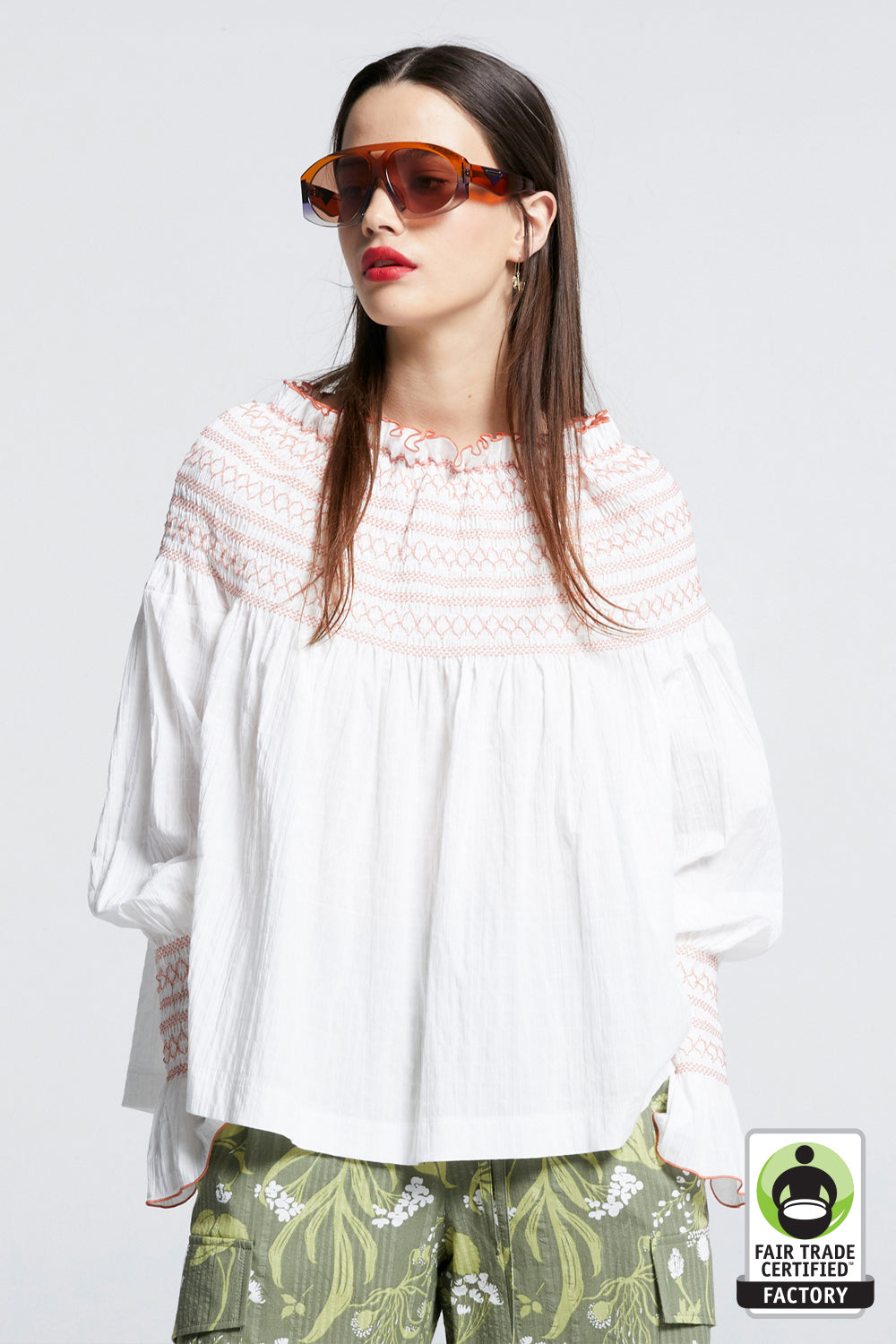 Gaia Long Sleeve Smocked Blouse