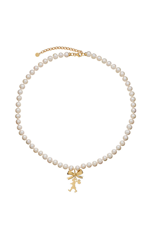 Girl with a Bow & Pearl Necklace Gold