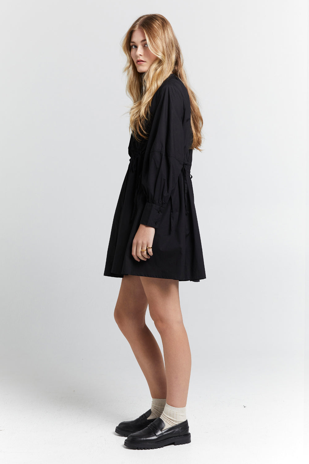 Hiruma Organic Cotton Mini Shirt Dress Black