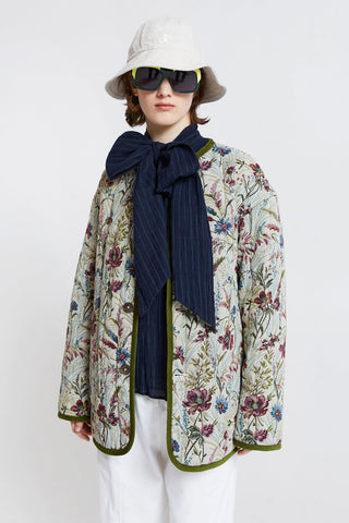 Jacquard Shop Coat Floral Cream