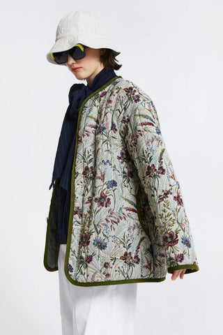 Jacquard Shop Coat Floral Cream