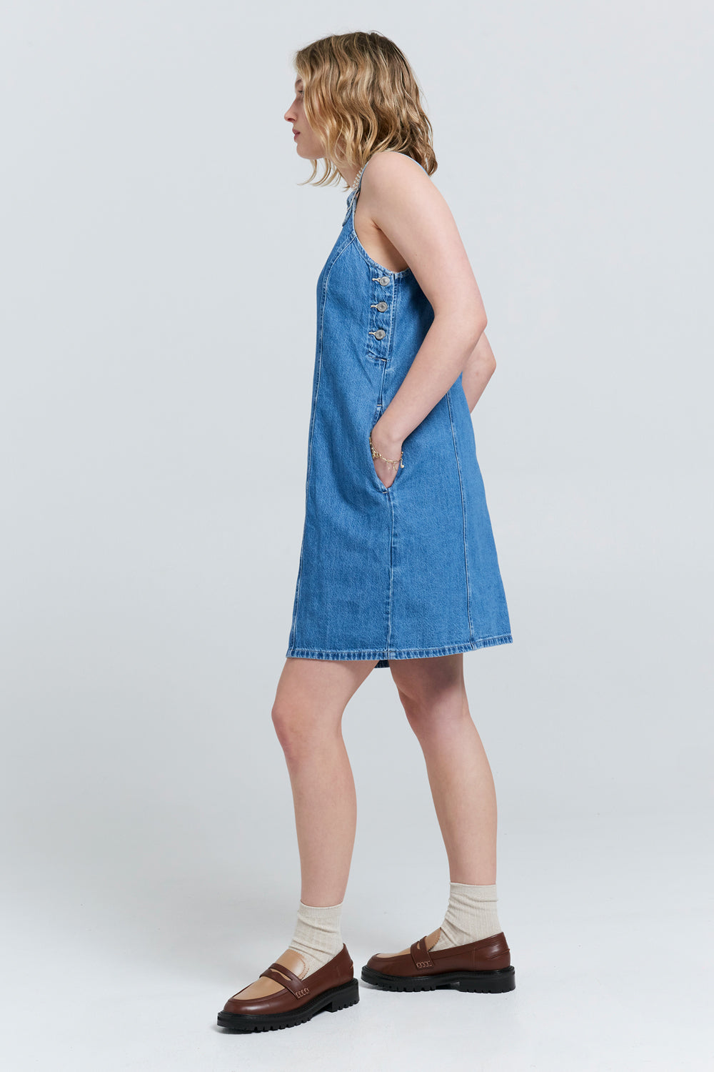 Aly Denim Jumper Dress Cause and Effect Medium Wash