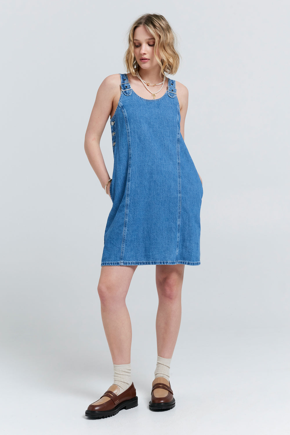 Aly Denim Jumper Dress Cause and Effect Medium Wash