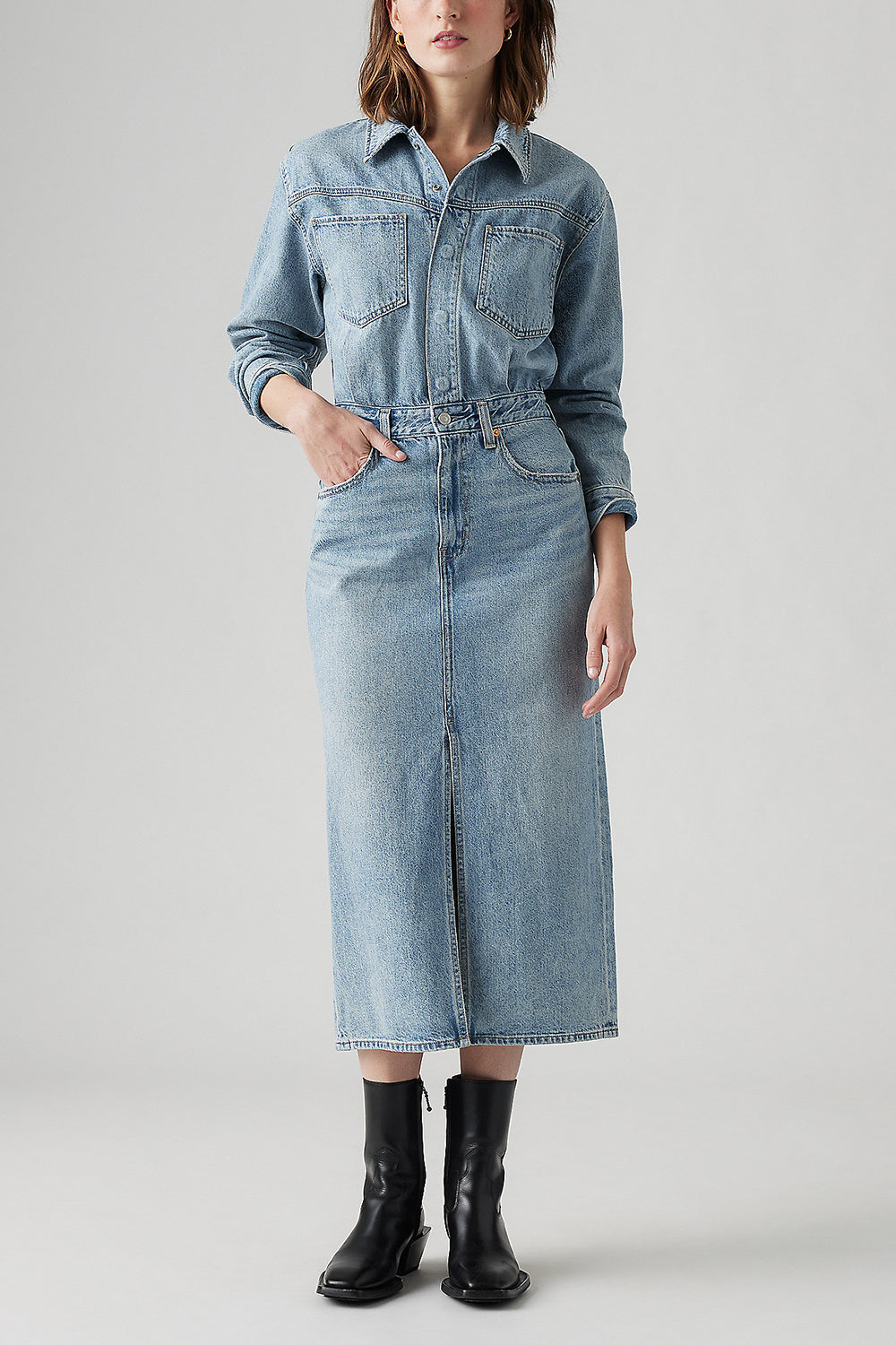 Denim Midi Shirt Dress Feeling This Blue