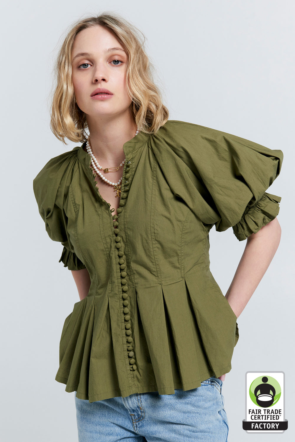 Melody Organic Cotton Top Olive Green