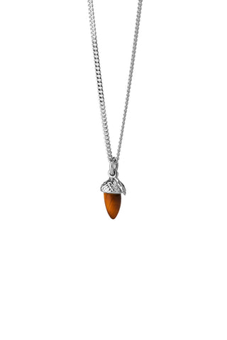 Micro Acorn and Leaf Necklace Silver