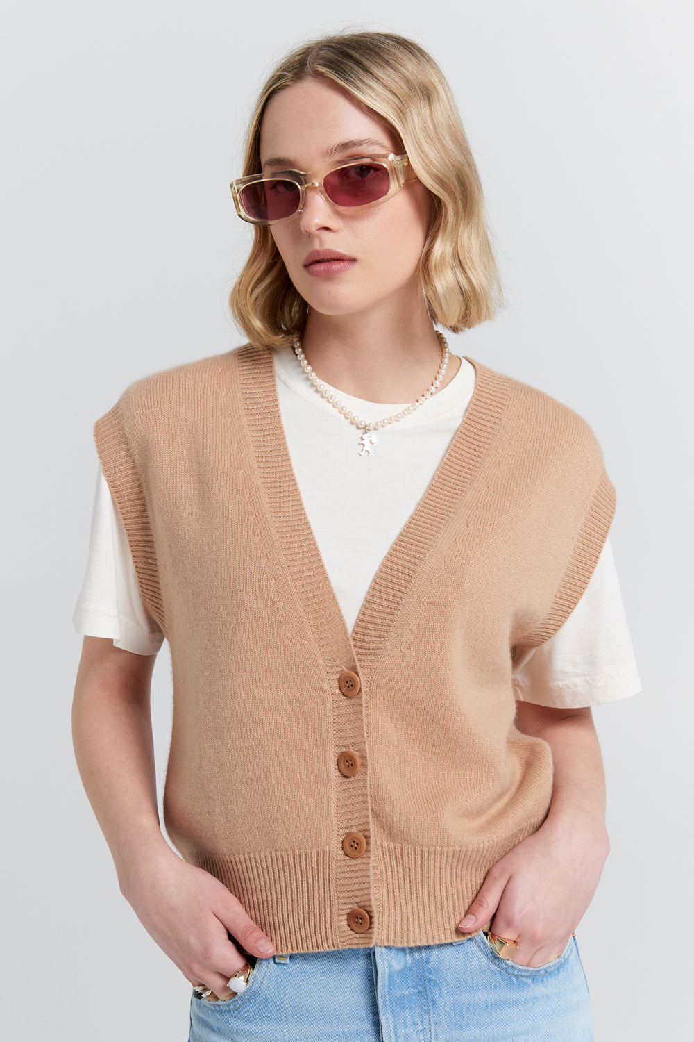 Mina Button Up Cashmere Vest