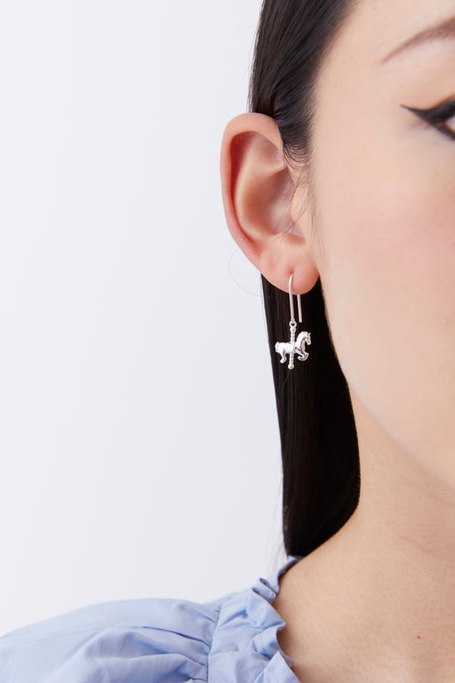 Mini Carousel Horse Earrings Silver