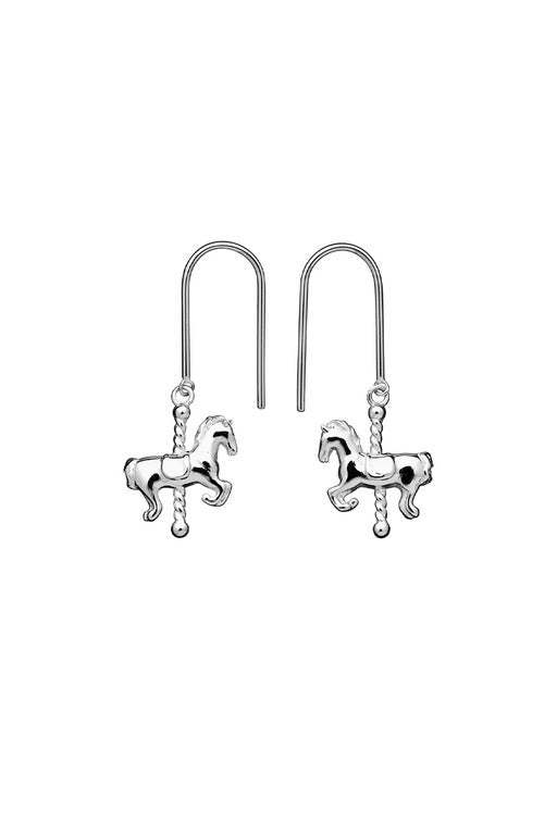 Mini Carousel Horse Earrings Silver