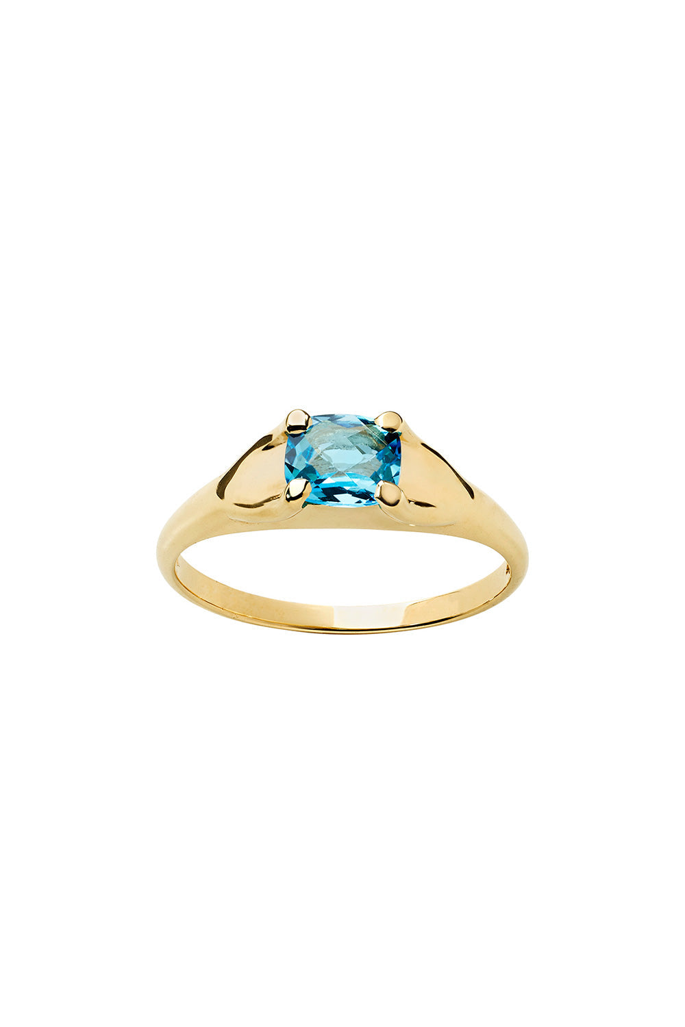 Mini Chequerboard Ring 6x5mm Gold & Blue Topaz