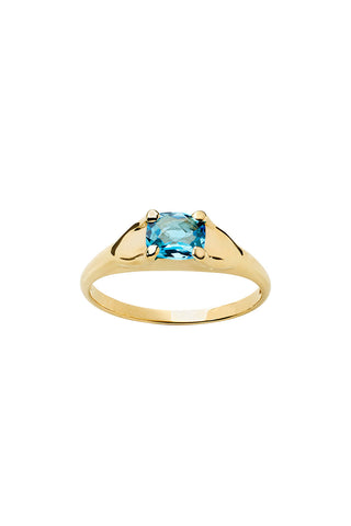 Mini Chequerboard Ring 6x5mm Gold & Blue Topaz