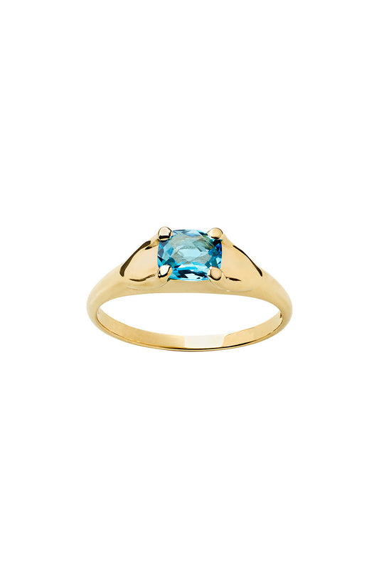 Mini Chequerboard Ring 6x5mm Gold & Blue Topaz