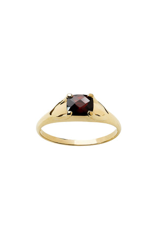 Mini Chequerboard Ring 6x5mm Gold & Garnet