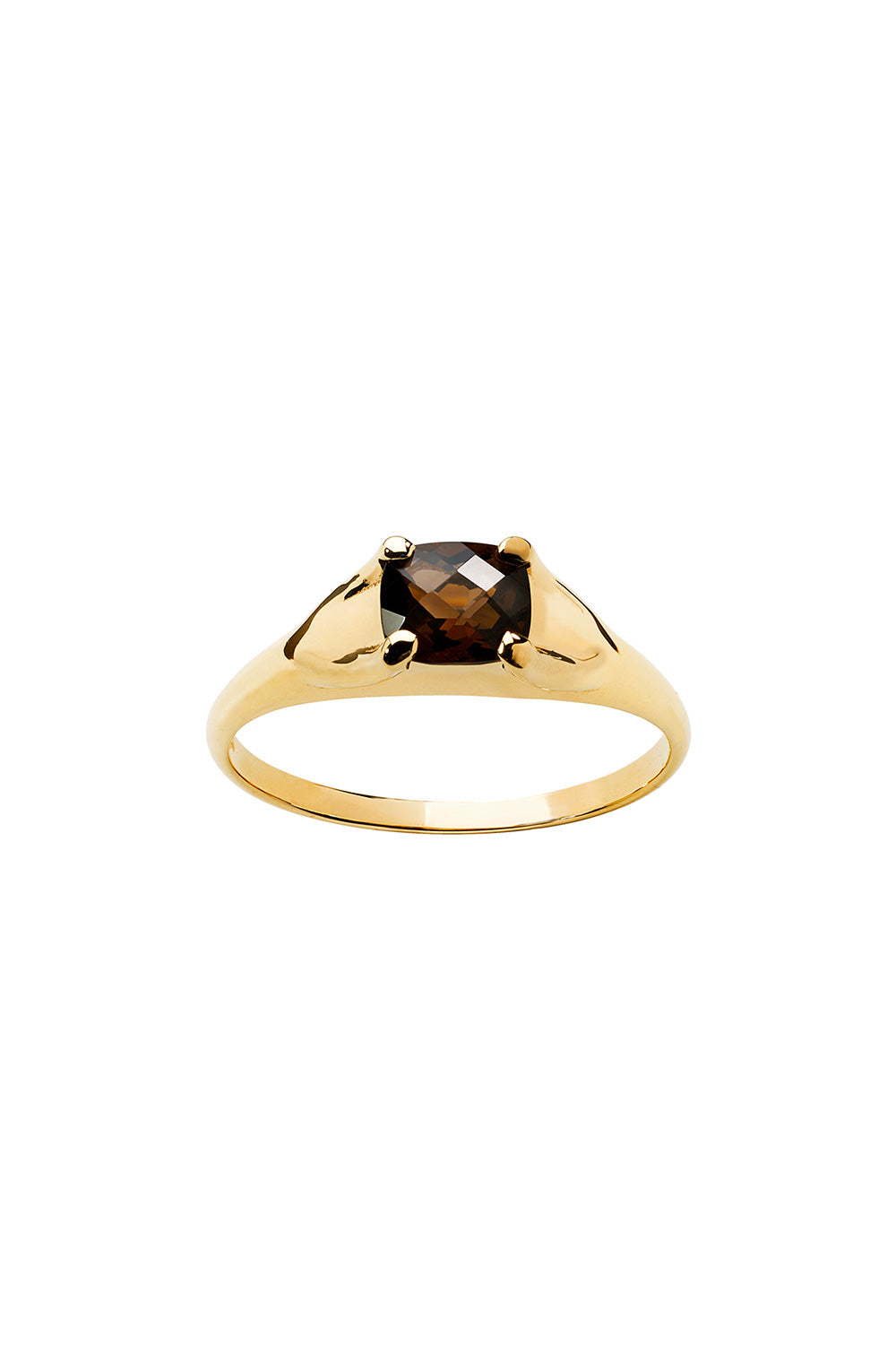 Mini Chequerboard Ring 6x5mm Gold & Smoky Quartz