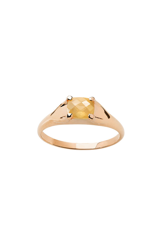 Mini Chequerboard Ring 6x5mm Rose Gold & Peach Moonstone