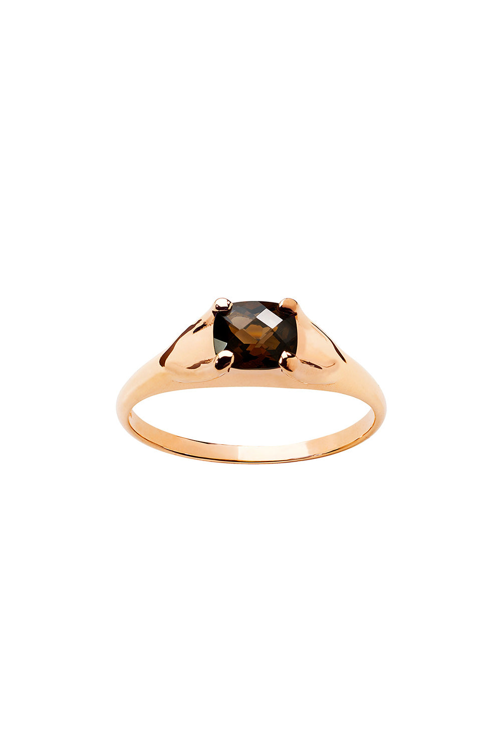 Mini Chequerboard Ring 6x5mm Rose Gold & Smoky Quartz