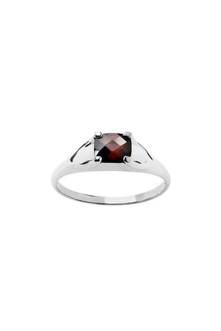 Mini Chequerboard Ring 6x5mm Silver & Garnet