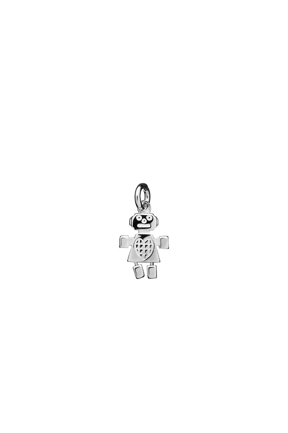 Mini Girl Robot Charm Silver