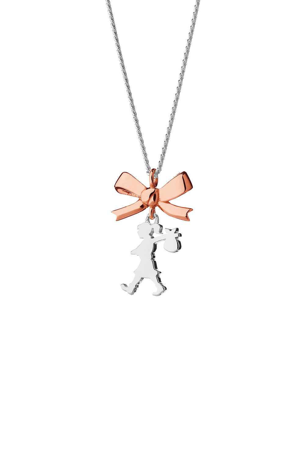 Mini Girl with a Bow Necklace Silver/Rose Gold