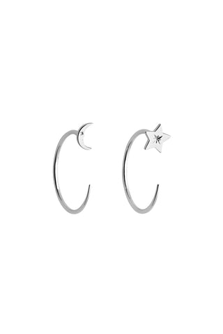 Moon and Star Hoops Silver