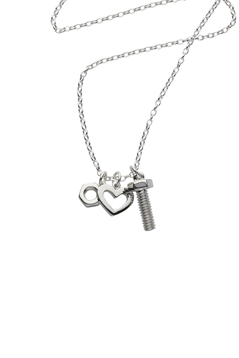 Nut, Bolt & Heart Pendant Silver