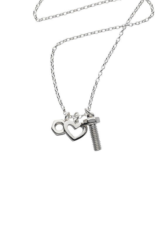 Nut, Bolt & Heart Pendant Silver