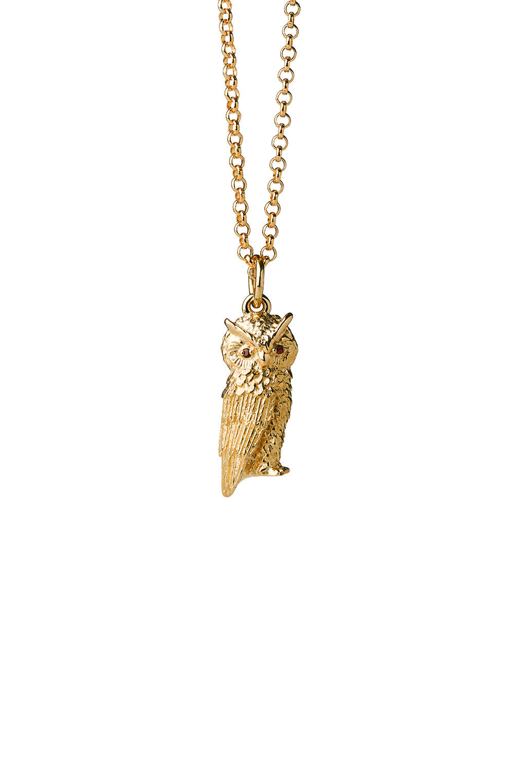 Owl Necklace Gold with Garnet