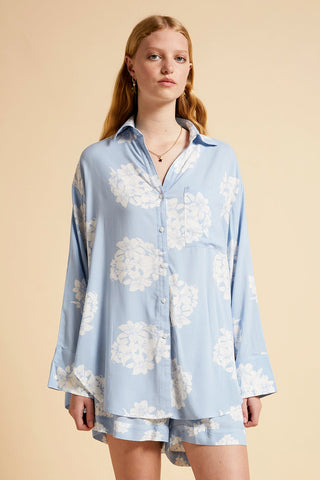 Flower Ball Oversized Shirt Cerulean Blue