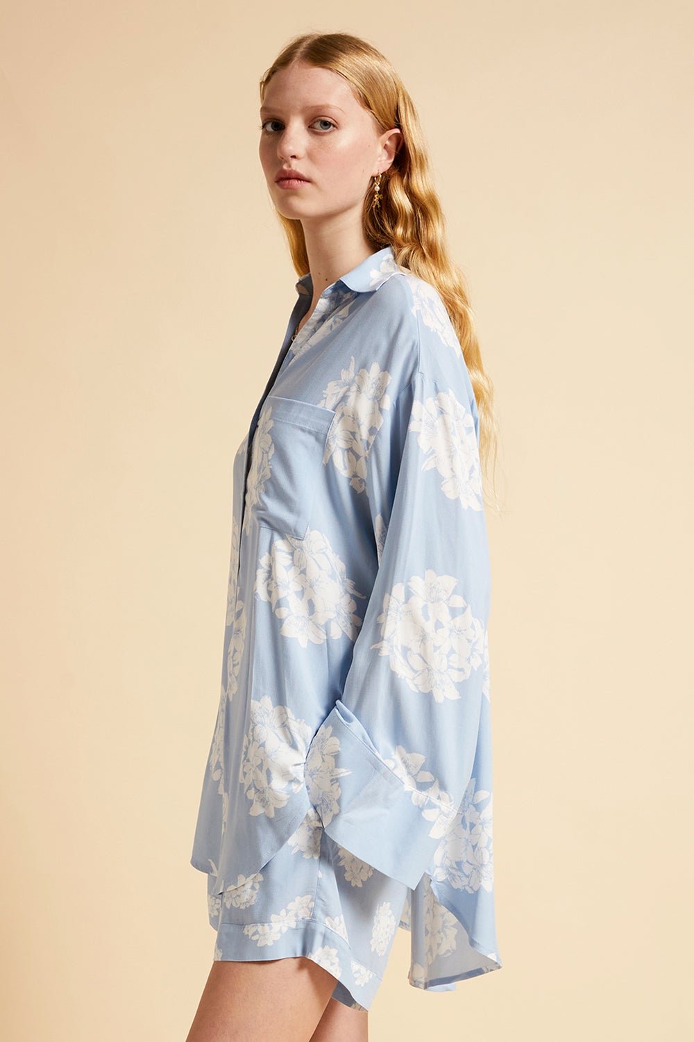 Flower Ball Oversized Shirt Cerulean Blue