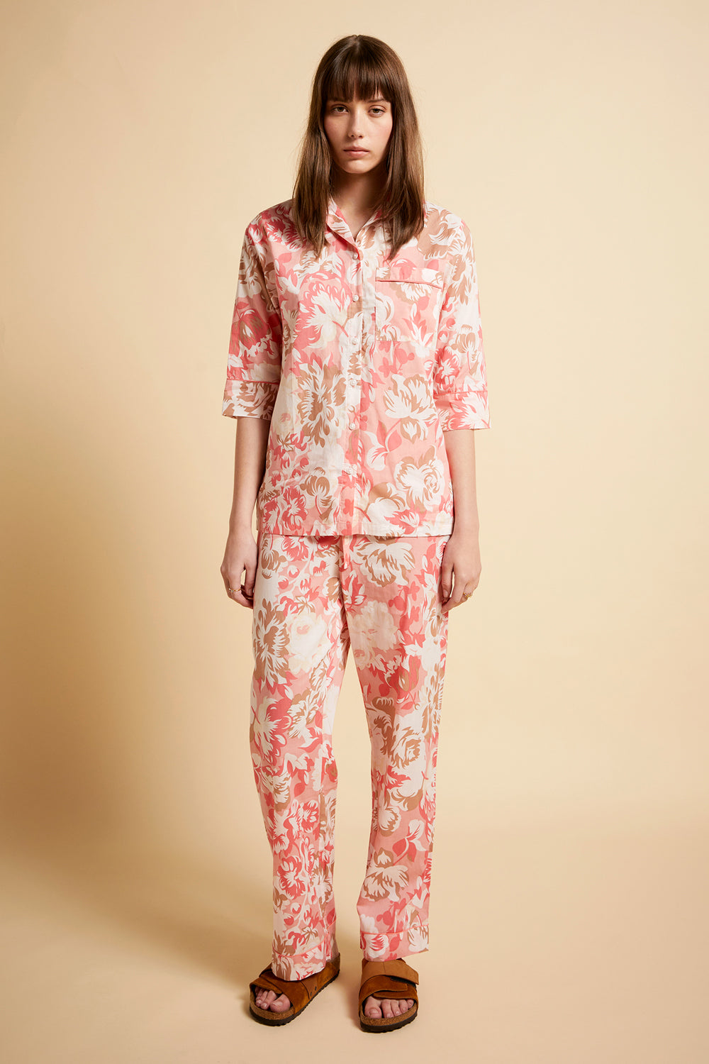 Papinelle x Karen Walker Ornamental Floral Crop PJ Shirt Shell Pink