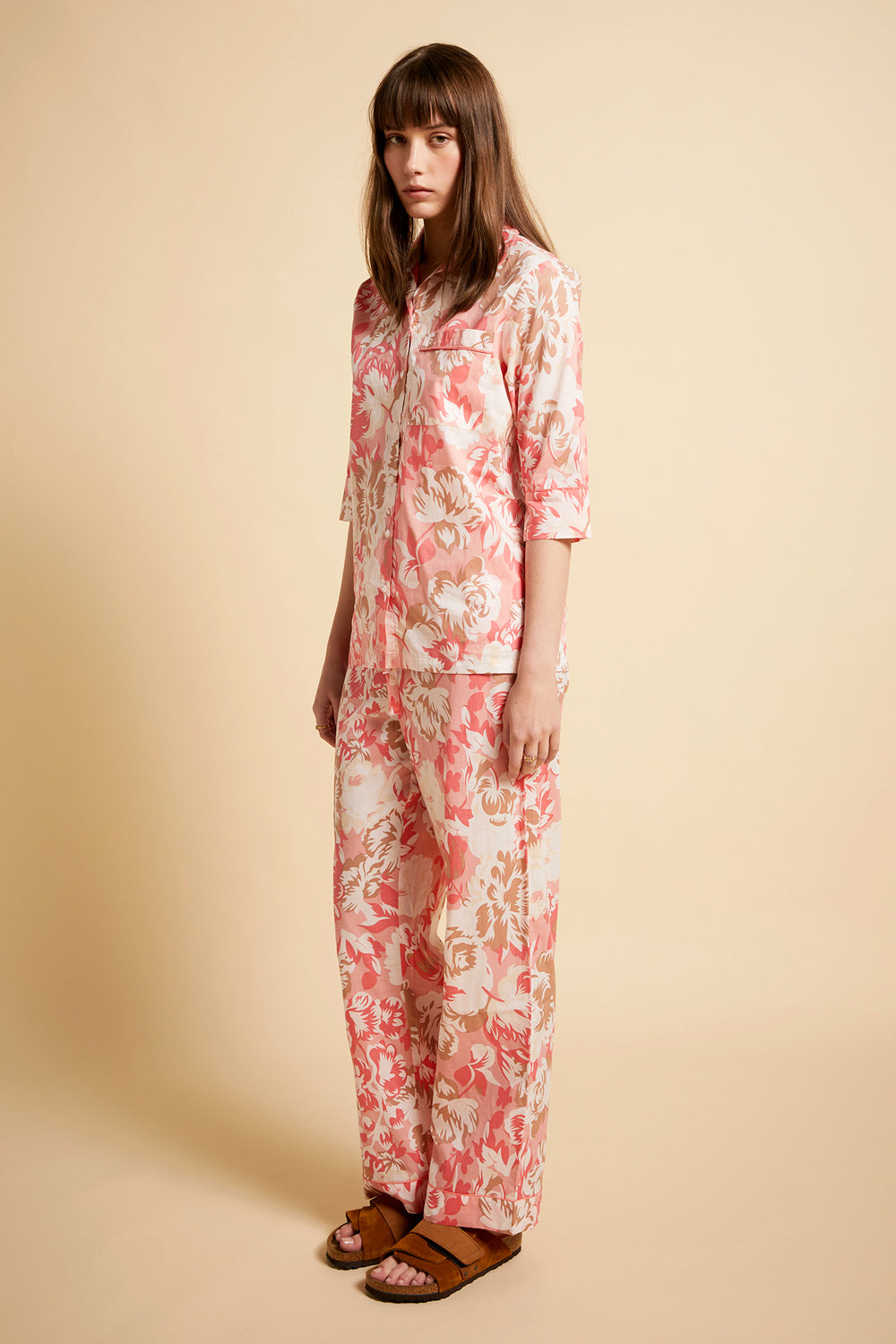 Papinelle x Karen Walker Ornamental Floral Crop PJ Shirt Shell Pink