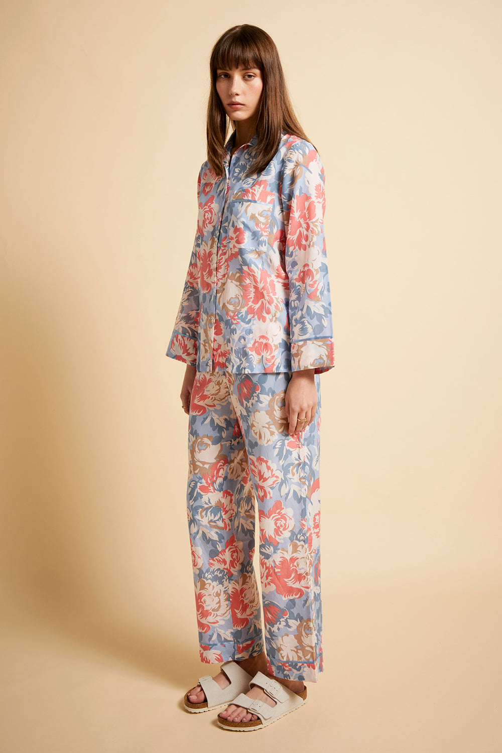 Ornamental Floral Full Length PJ Set Cerulean Blue