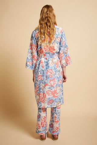 Ornamental Floral Maxi Robe Cerulean Blue