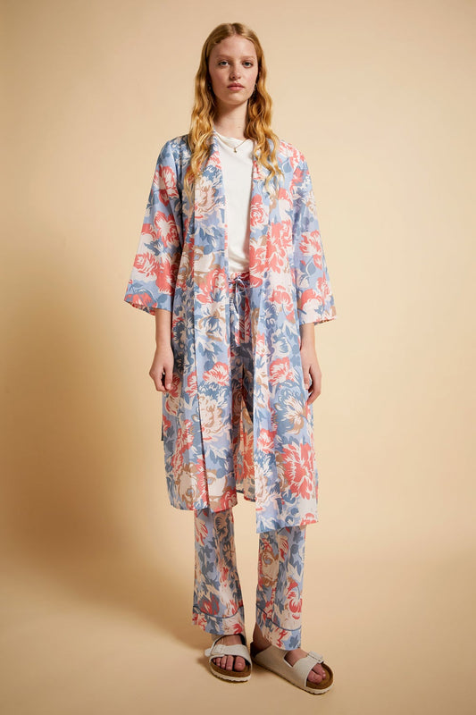 Ornamental Floral Maxi Robe Cerulean Blue