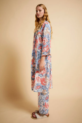 Ornamental Floral Maxi Robe Cerulean Blue