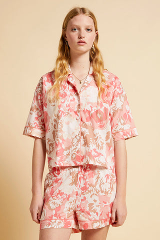 Papinelle x Karen Walker Ornamental Floral Short Sleeve PJ Shirt Shell Pink