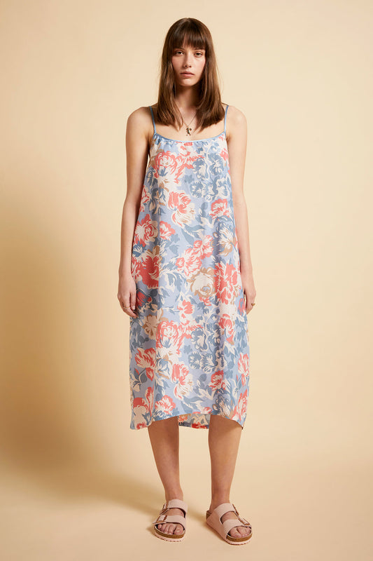 Ornamental Floral Strappy Maxi Nightie Cerulean Blue