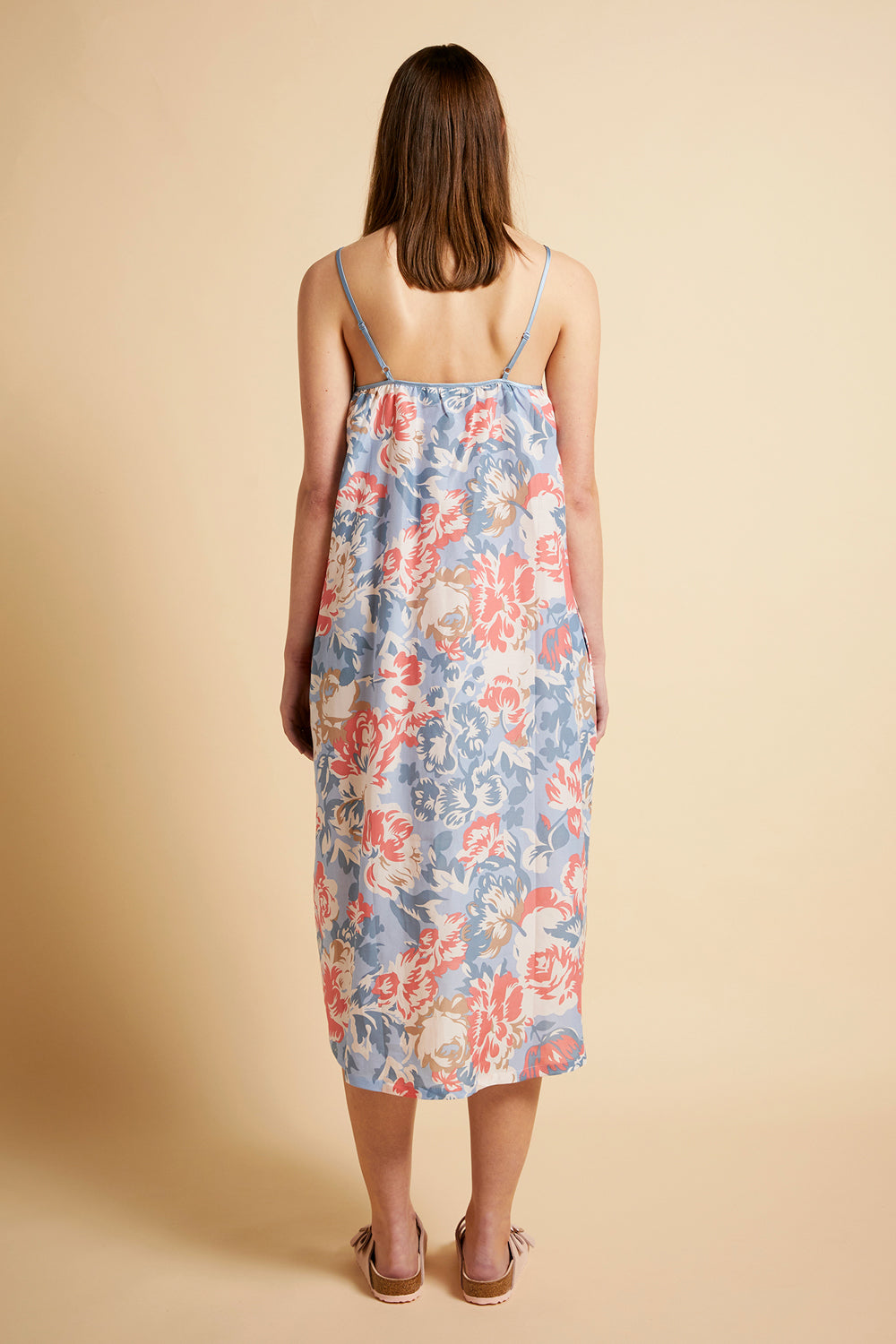 Ornamental Floral Strappy Maxi Nightie Cerulean Blue