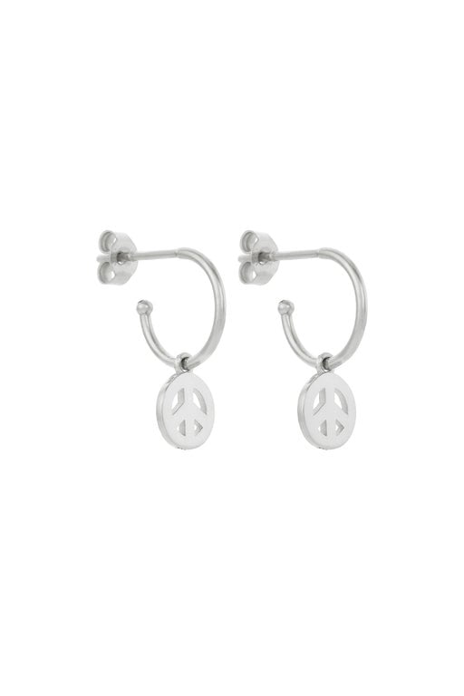 Peace Hoop Earrings Silver