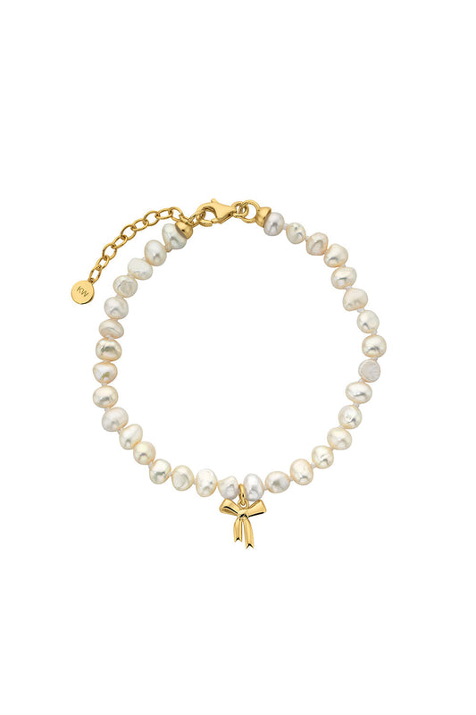 Petite Bow with Pearls Bracelet Gold