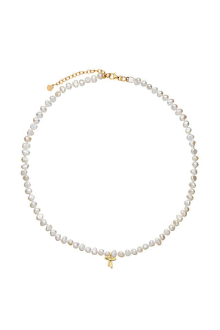 Petite Bow with Pearls Necklace Gold