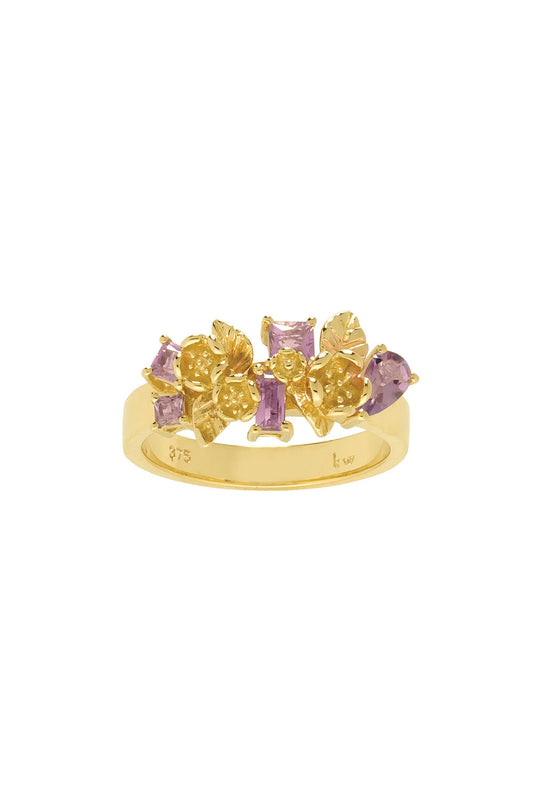 Rock Garden Flowers Ring Gold & Amethyst