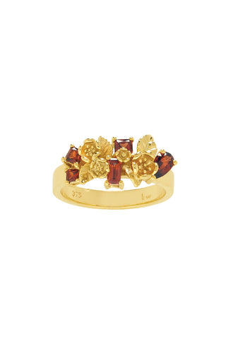 Rock Garden Flowers Ring Gold & Garnet